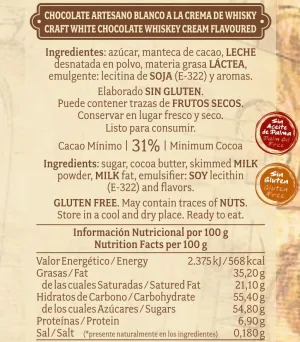 Chocolate artesano Blanco a la Crema de Whisky
