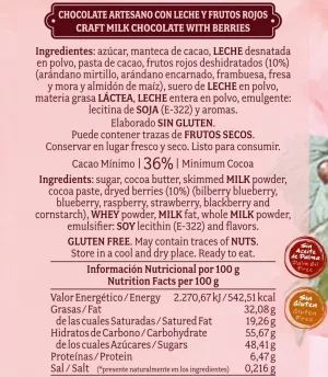 Chocolate artesano con Leche y Frutas del Bosque