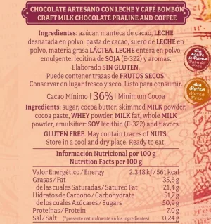 Chocolate artesano con Leche y Café Bombón
