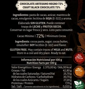 Chocolate artesano Negro 72%