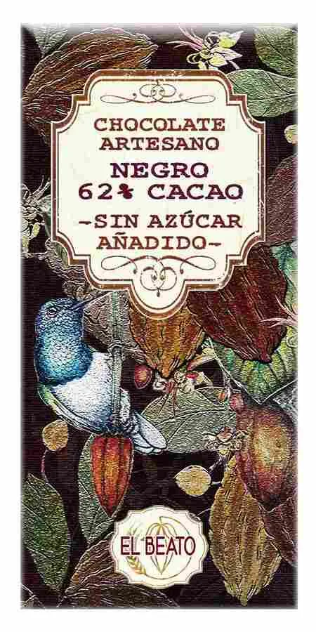 Chocolate artesano Negro 62% Sin Azúcar