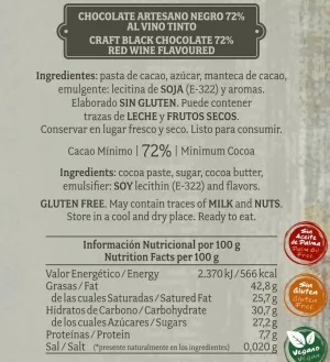 Chocolate artesano Negro 72% al Vino Tinto