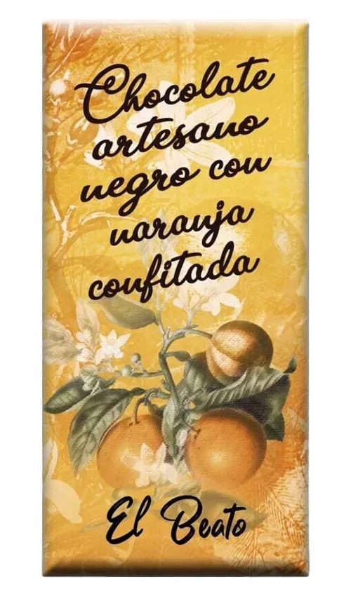 Chocolate artesano Negro 72% con Naranja Confitada