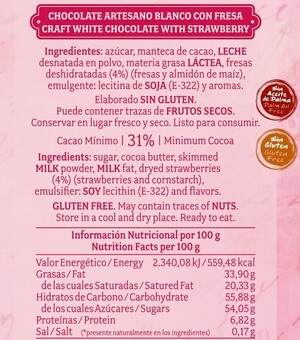 Chocolate artesano Blanco con Fresa