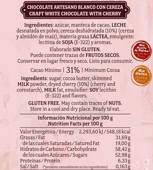 Chocolate artesano Blanco con Cereza