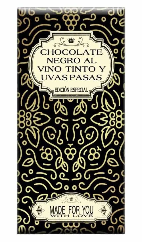 Chocolate artesano Negro 72% al Vino Tinto con Uvas Pasas
