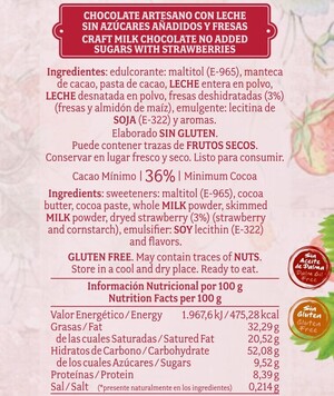 Chocolate artesano Leche S/A y Fresas