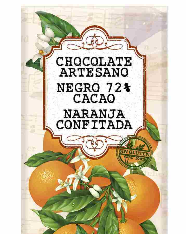 Tabletón Chocolate Negro con Naranja Confitada 400g