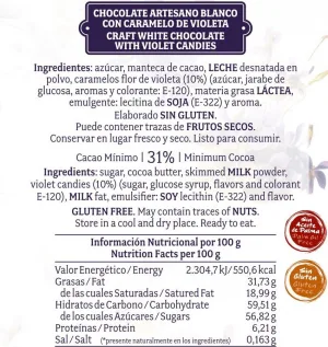 Chocolate artesano Blanco con Caramelo de Violetas
