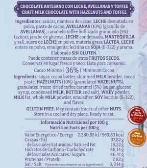Chocolate artesano con Leche, Avellanas y Toffe