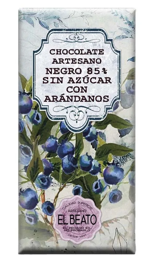 Chocolate artesano Negro 85% Sin Azúcar con Arándanos