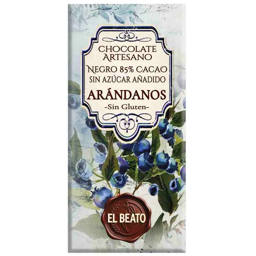 Chocolate artesano Negro 85% Sin Azúcar con Arándanos