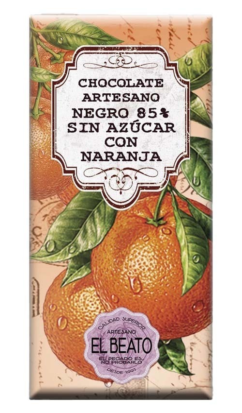 Chocolate artesano Negro 85% Sin Azúcar con Naranja