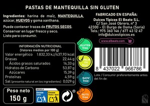 Pastas Sin Gluten de mantequilla 150 g