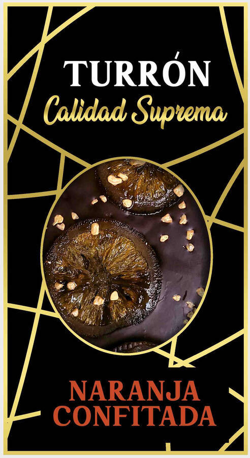 Turrón artesano negro con naranja confitada