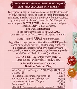 Lingote 250g chocolate con leche y frutos rojos