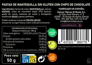 PACK 10 pastas indv. sin gluten con chips de chocolate
