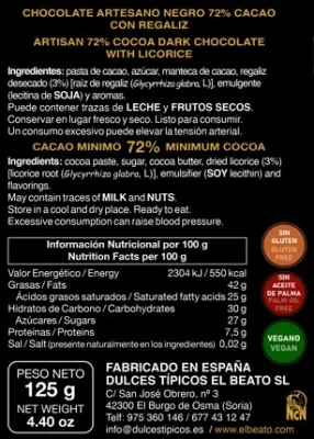 ECLIPSE: Chocolate negro 72% con regaliz