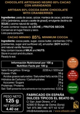 ECLIPSE: Chocolate negro 85% con arándanos