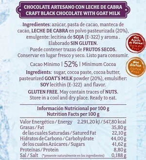 Chocolate artesano negro con leche de cabra